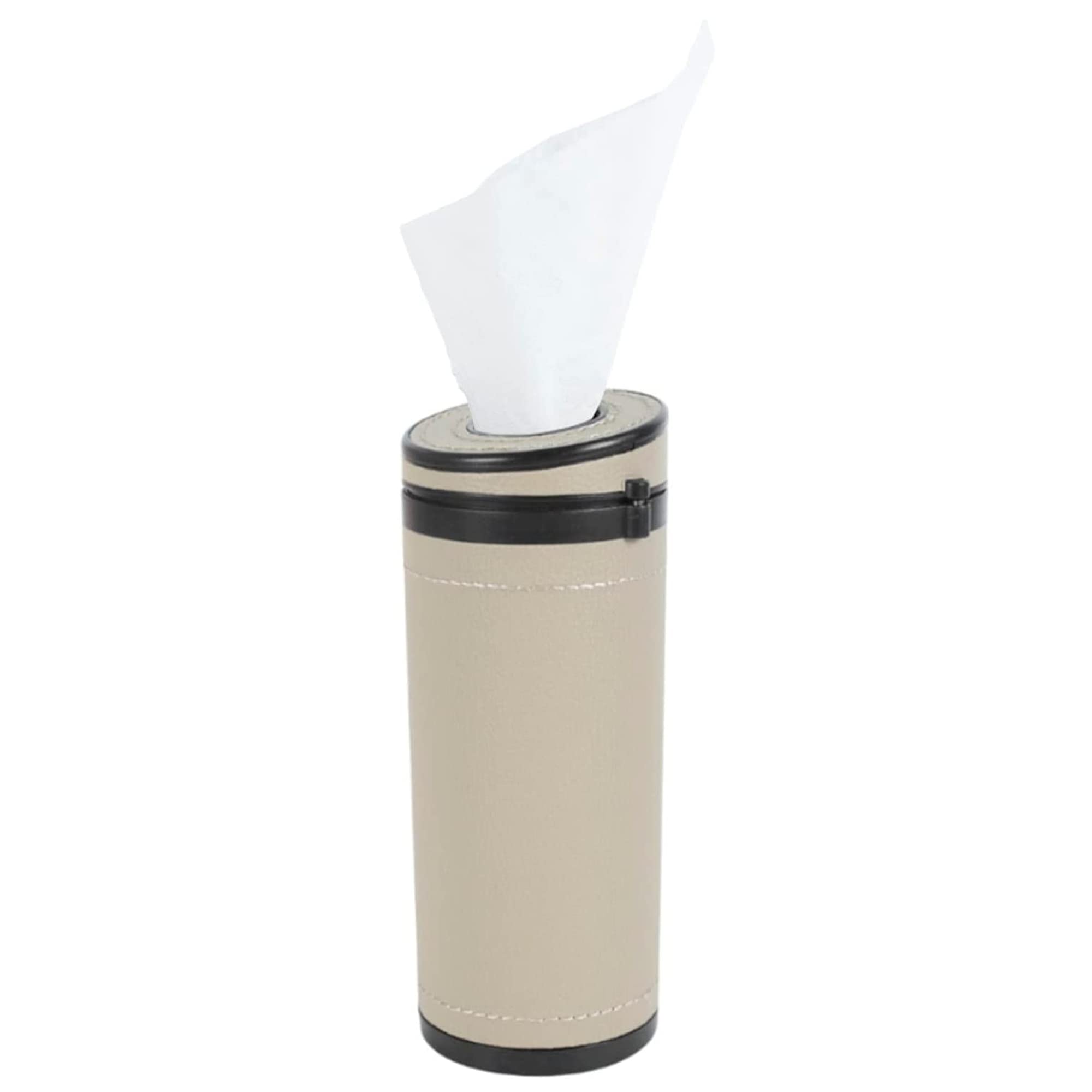 Sulfar Car Tissue Holder, PU Leather Cylinder Tissue Tube for Car Cup Holder, 2.75" Diameter, Compact Tissue Box for Car, Office, Bathroom Use (Beige)