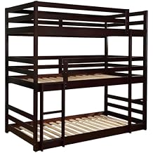 Coaster Home Furnishings Sandler Transitional Wood Twin Over Twin Over Twin Size Triple Bunk Bed Frame with Ladder and Guardrails Fully Slatted Mattress Ready Foundation Cappuccino 400302