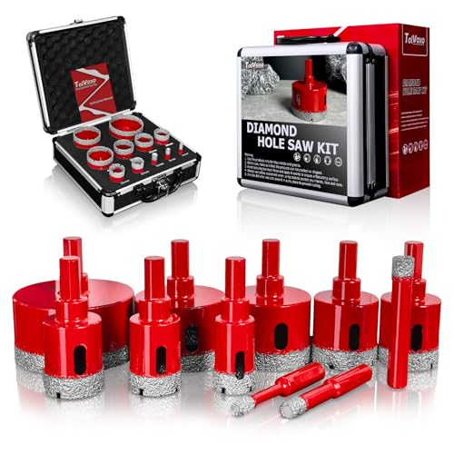 Tile Hole Saw Kit, 11Pcs Vacuum Brazed Diamond Hole Saw Kit (1/4"-2-1/2")