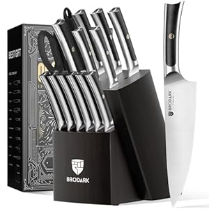 BRODARK-Knife-Set-15-PCS-Chef-Knife-Set-with-Block-and-Sharpener-High-Carbon-Stainless-Steel-Knife-Block-Set-Ergonomic-Pakkawood-Handle-for-Kitchen-Cooking BRODARK Knife Set 15 PCS, Chef Knife Set with Block and Sharpener, High Carbon Stainless Steel Knife Block Set, Ergonomic Pakkawood Handle for Kitchen Cooking