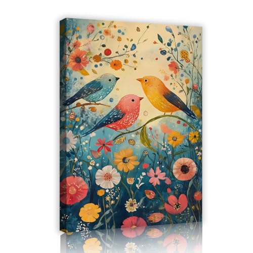 Toile florale avec oiseau pour sublimer la décoration murale du salon