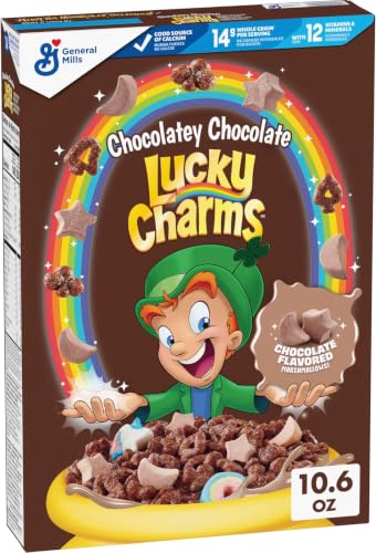 Image of Lucky Charms Chocolatey Chocolate Cereal with Marshmallows, Kids Breakfast Cereal, Made with Whole Grain, 10.6 oz (Pack of 12)