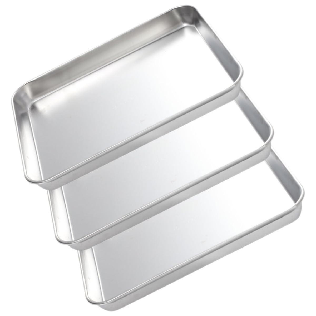 OUNONA Teglia da Forno Rettangolare in Acciaio Inox 3 Pezzi, Vassoio Pratico per Alimenti e Barbecue, Piatto Multiuso per Picnic, Feste e Cucina Quotidiana, Dimensioni 26,5x20,5x2,5 Cm