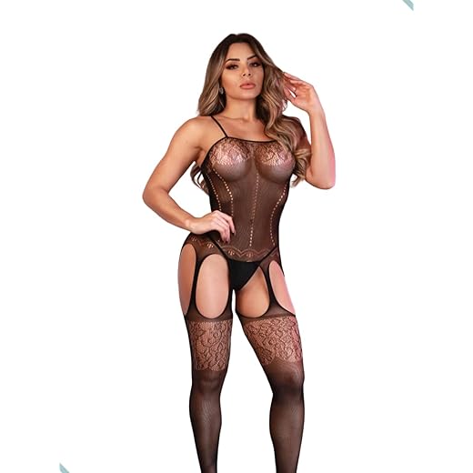 Body Stocking Feminino Lingerie Detalhada Em Renda Moda Luxo