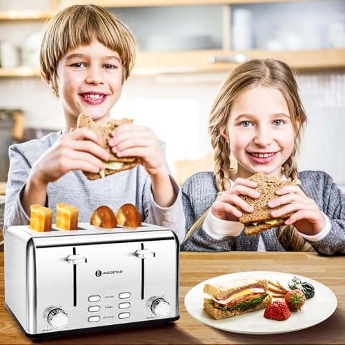 Aigostar Toaster 4 Slice 1.6" Wide Slot Stainless Steel Toasters with Bagel, Reheat, Cancel, Defrost Function, 6 Shade Settings, Removable Crumb Tray, 1550W, Best Rated Prime 4 Slice Toasters by Aigostar - Image 8