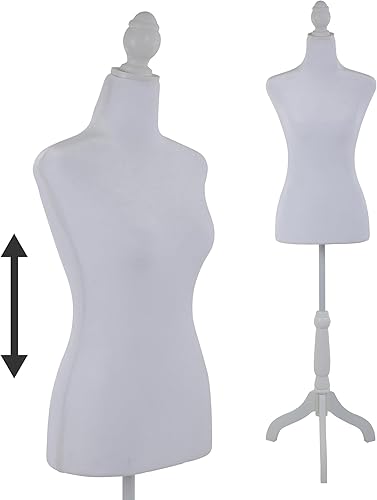 MKDLUFEI Maniquí para mujeres y adultos, maniquí de profesionales de la moda, altura ajustable de 63.4 pulgadas, blanco, espuma y madera