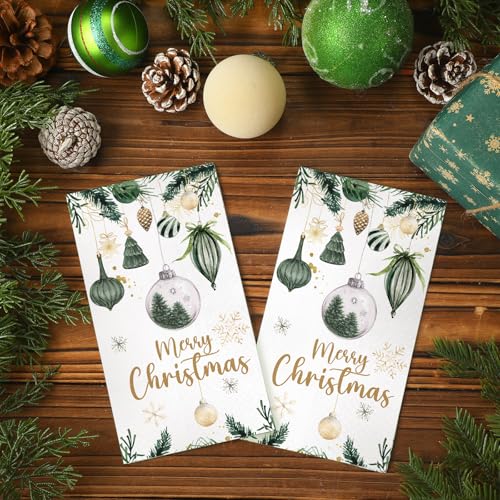 Peryiter 100 Pcs Merry Christmas Holiday Paper Napkins Farmhouse Christmas Disposable Napkins Green Xmas Decor Rustic Winter Dinner Hand Towel for Guest Bathroom Kitchen Xmas Winter Party – Image 4