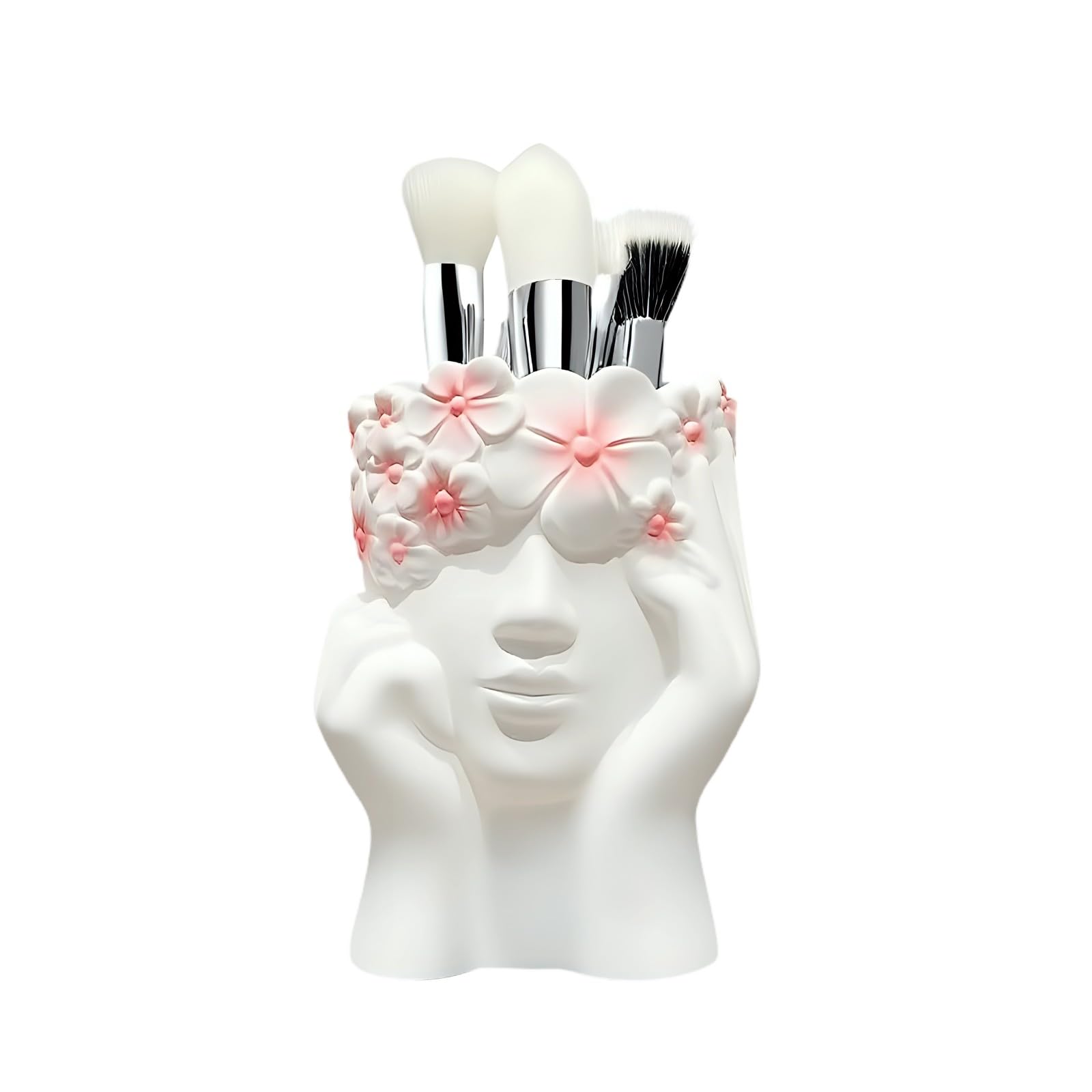 Kaeltsyn Artistic Side Face Designs Cosmetic Brush Holder for Organized Makeup Tool Storage with Resin Construction Cosmetic Brush Holder