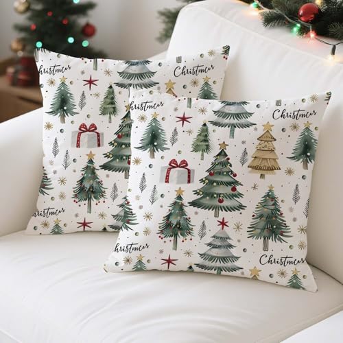 Kiatuniya Kissenbezug Weihnachten 50x50 Beige Grün Baum...