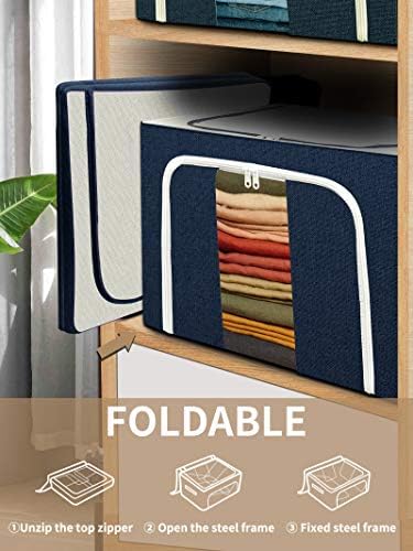 Stackable Clothes Storage Boxen Bags - With Steel Frame 2X 72L, Tulab Foldable Oxford Storage box with lid, Clear Window, Reinforced Carry Handles, Waterproof, Organizer Container bins set for Closet