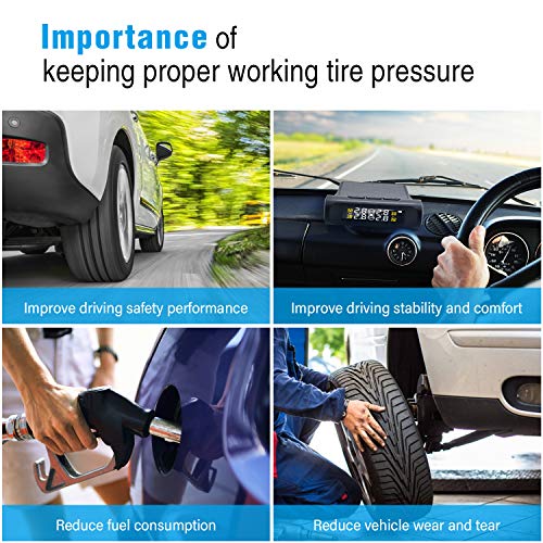 3T6B Tpms 4 Tire Pressure Monitoring System Solar Power Wireless Double Dry Battery Smart Tire Safety Monitor With External Cap Sensors Real Time Pressure & Temperature Alerts(Batteries Not Included) #TOP5