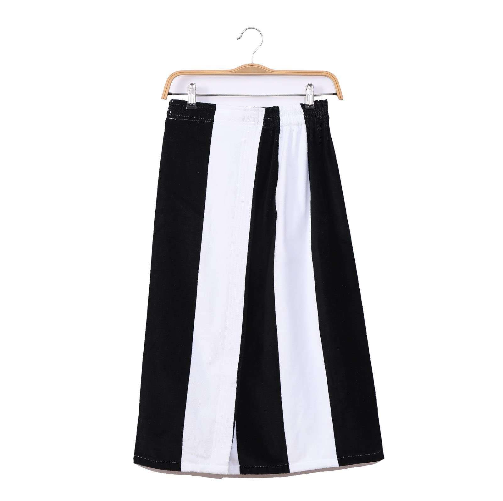 BY LORA Terry Cotton Women Cabana Striped Bath Wrap Towel for Shower and Bath - Black White -