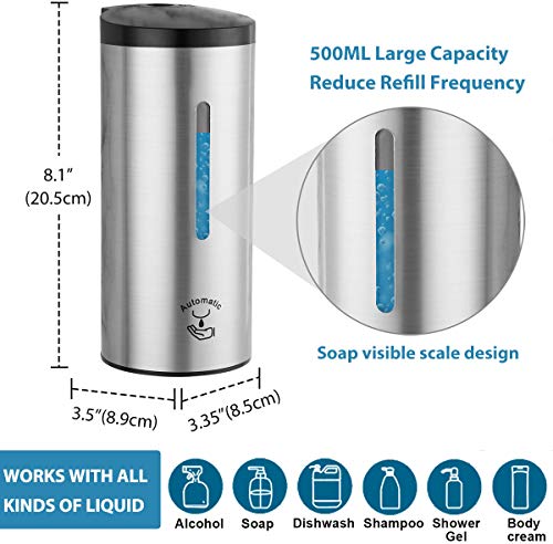 Guukar Automatic Soap Dispenser Stainless Steel Wall Mounted Touchless Hand Sanitizer Dispenser Hands Free Sensor Auto Soap Dispenser Bathroom Kitchen 17Oz/500Ml Large Capacity #TOP3