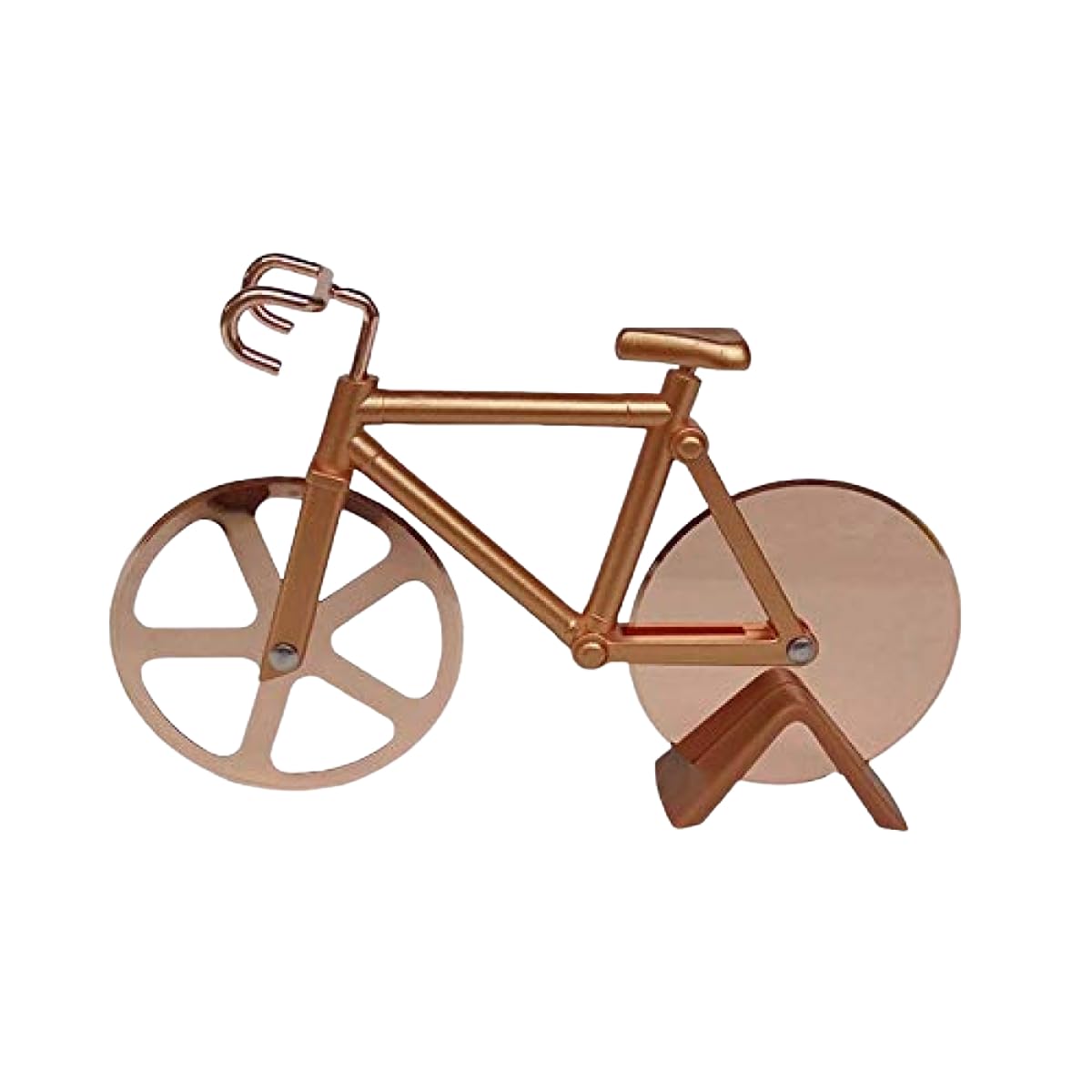 Gold Bike - Rueda cortadora de pizza en forma: herramienta de cocina con hoja afilada de acero inoxidable y soporte, cortador de pizza con diseño único de bicicleta para un corte divertido y eficiente