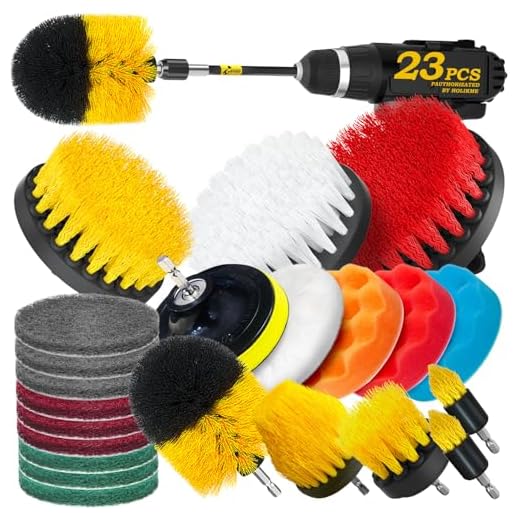Holikme 20Piece Drill Brush Attachments Set, Scrub Pads & Sponge, Buffing Pads, Power Scrubber Brush with Extend Long Attachment, Car Polishing Pad Kit