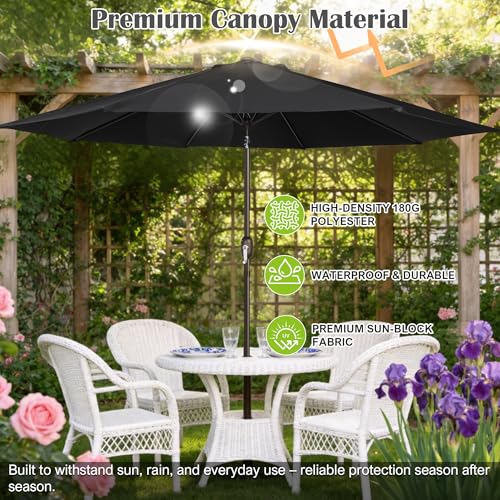 Image of Blissun 10FT Patio Umbrella, Outdoor Table Umbrella, Yard Umbrella, Market Umbrella with 8 Sturdy Ribs, Push Button Tilt and Crank, Black