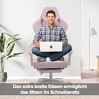 GTPLAYER Gaming Stuhl Ergonomischer Gaming Sessel Schreibtischstuhl mit Stoffoberfläche, Federsitzkissen, Verbindungsarmlehnen und Fußstütze 150KG, Weiß-Rosa – Ansicht 3