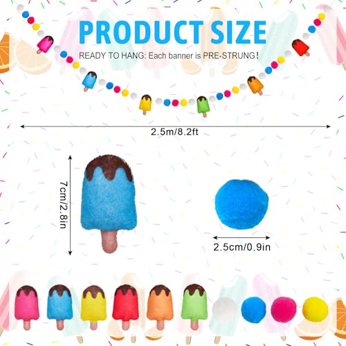 Image of FYSUIMU 8.2 Ft Summer Ice Pop Felt Banner Colored Popsicle Pom Pom Ball Pre-Strung Banner Ice Cream Hanging Garland Ornament for Party Home Classroom Wall