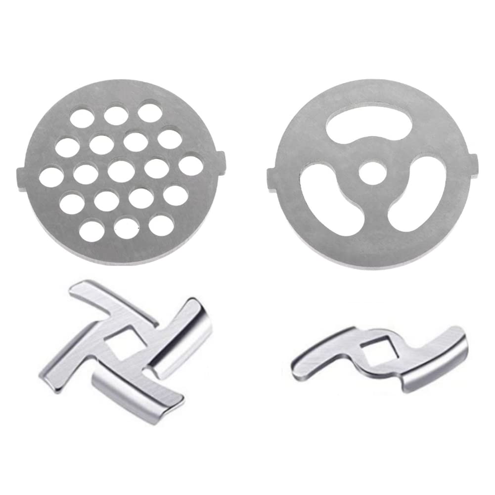 Ketogauu 5 Meat Grinder Blades and Plates, Stainless Steel, Silver