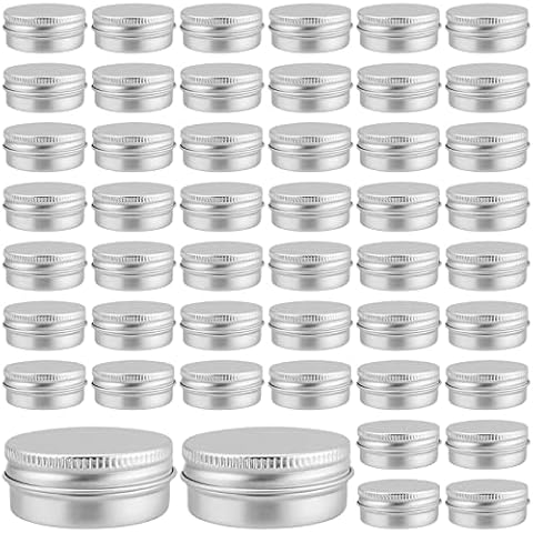 MUKLEI 48 PCS 15 ml Aluminium Tins with Lids, Round Metal Tin, Lip Balm Containers Aluminum Tin Jars for Lotion, Cream, Sample, Lip Balm Cover