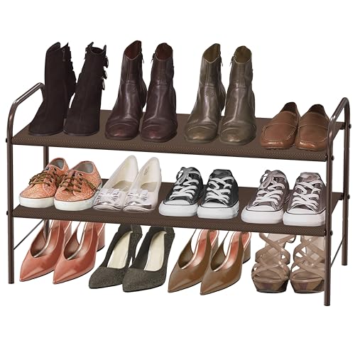 Image of Simple Houseware 2-Tier Shoe Rack Storage Organizer, Bronze