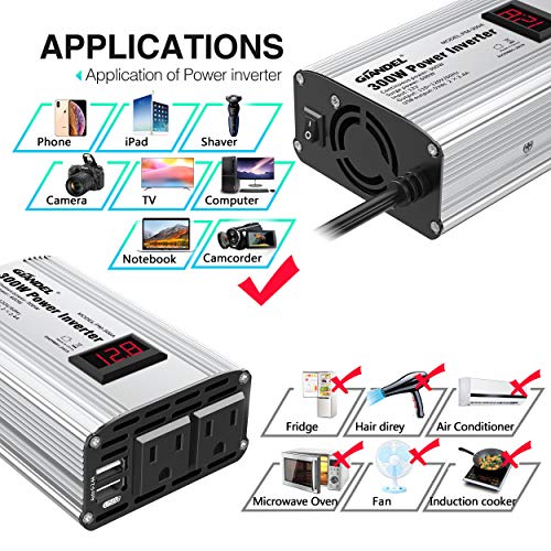 300W Power Inverter DC 12V to 110V AC Car Inverter with 4.8A Dual USB Car Adapter with LED Display