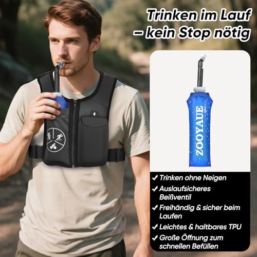 ZOOYAUE Laufweste für Damen und Herren,Verstellbare atmungsaktive Laufweste mit 500ml Trinkflasche, Reflektierender Trinkrucksack mit Handyhalterung, Leichter Laufrucksack Trinkrucksack