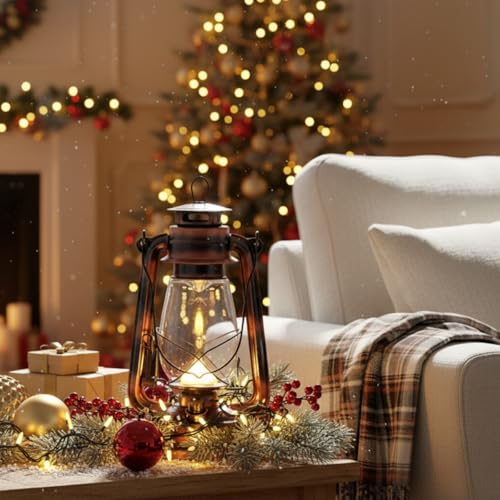Image of Hortsun 6 Pieces 12 Inch Vintage LED Hurricane Hanging Lantern