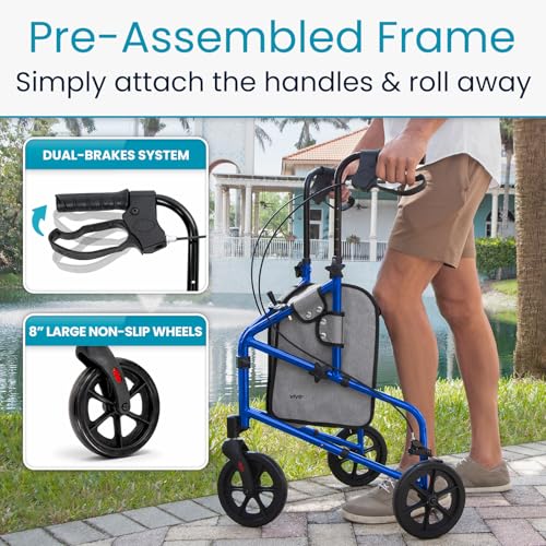Image of Vive Mobility 3 Wheel Walker for Seniors - Foldable Narrow Rollator Walker