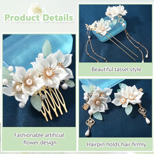 Amabro Chinese Hanfu Flower Hairpin Set - Image 4