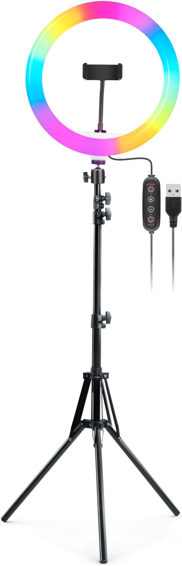 DIGITEK® (DRL-14C RGB) 14 Inch Multi-Color LED Ring Light with 5ft Stand and Smartphone Mount, USB Support - Professional Lighting Solution for Photography, Video, YouTube and Content Creation