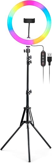 DIGITEK® (DRL-14C RGB) 14 Inch Multi-Color LED Ring Light with 5ft Stand and Smartphone Mount, USB Support - Professional Lighting Solution for Photography, Video, YouTube and Content Creation