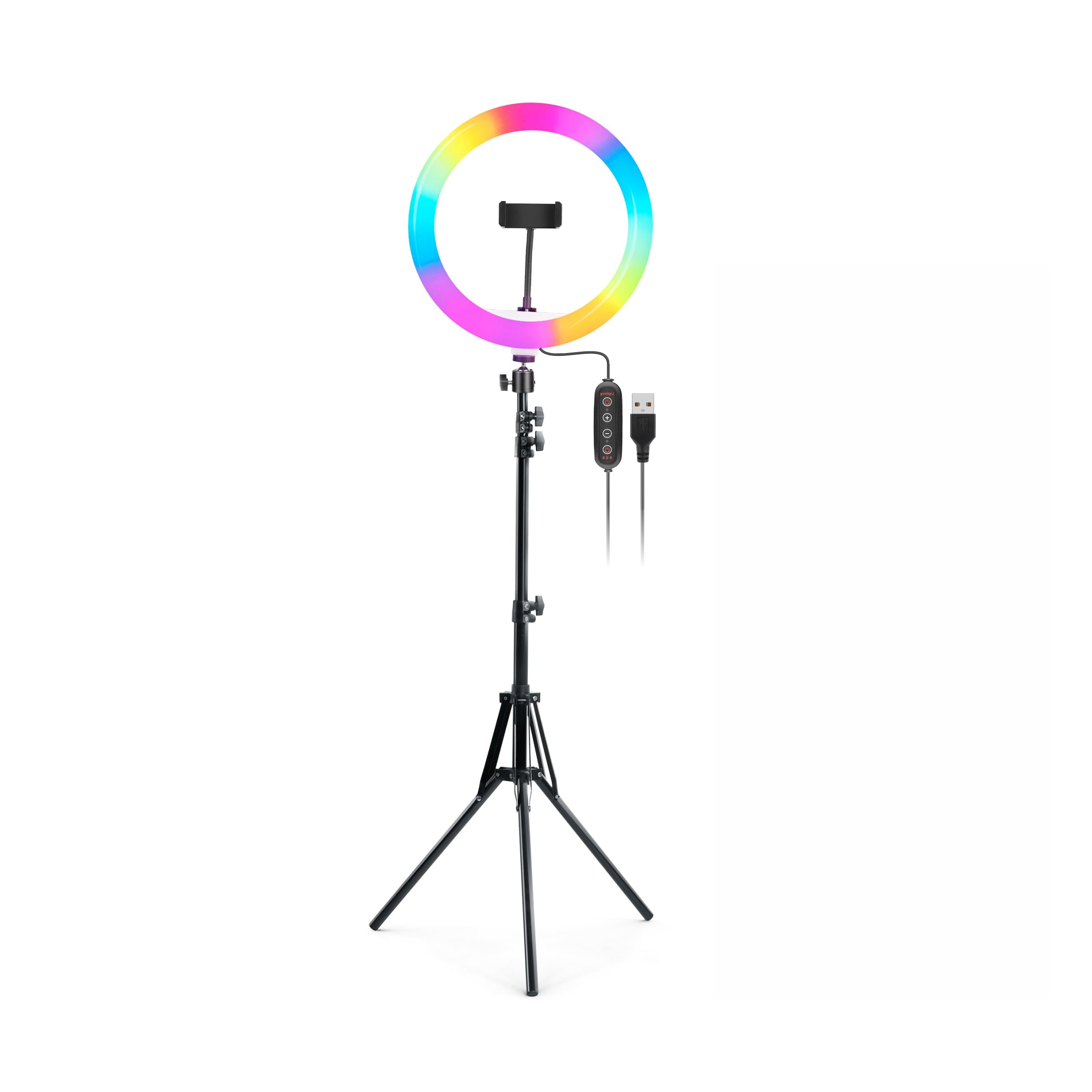 DIGITEK® (DRL-14C RGB) 14 Inch Multi-Color LED Ring Light with 5ft Stand and Smartphone Mount, USB Support - Professional Lighting Solution for Photography, Video, YouTube and Content Creation