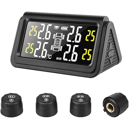 Amazon Tpmsソーラータイヤ空気圧監視システム22 87 Psiマウント 4つの外部センサー付き車用タイヤリアルタイムワイヤレス自動警報システム エアゲージ 車 バイク