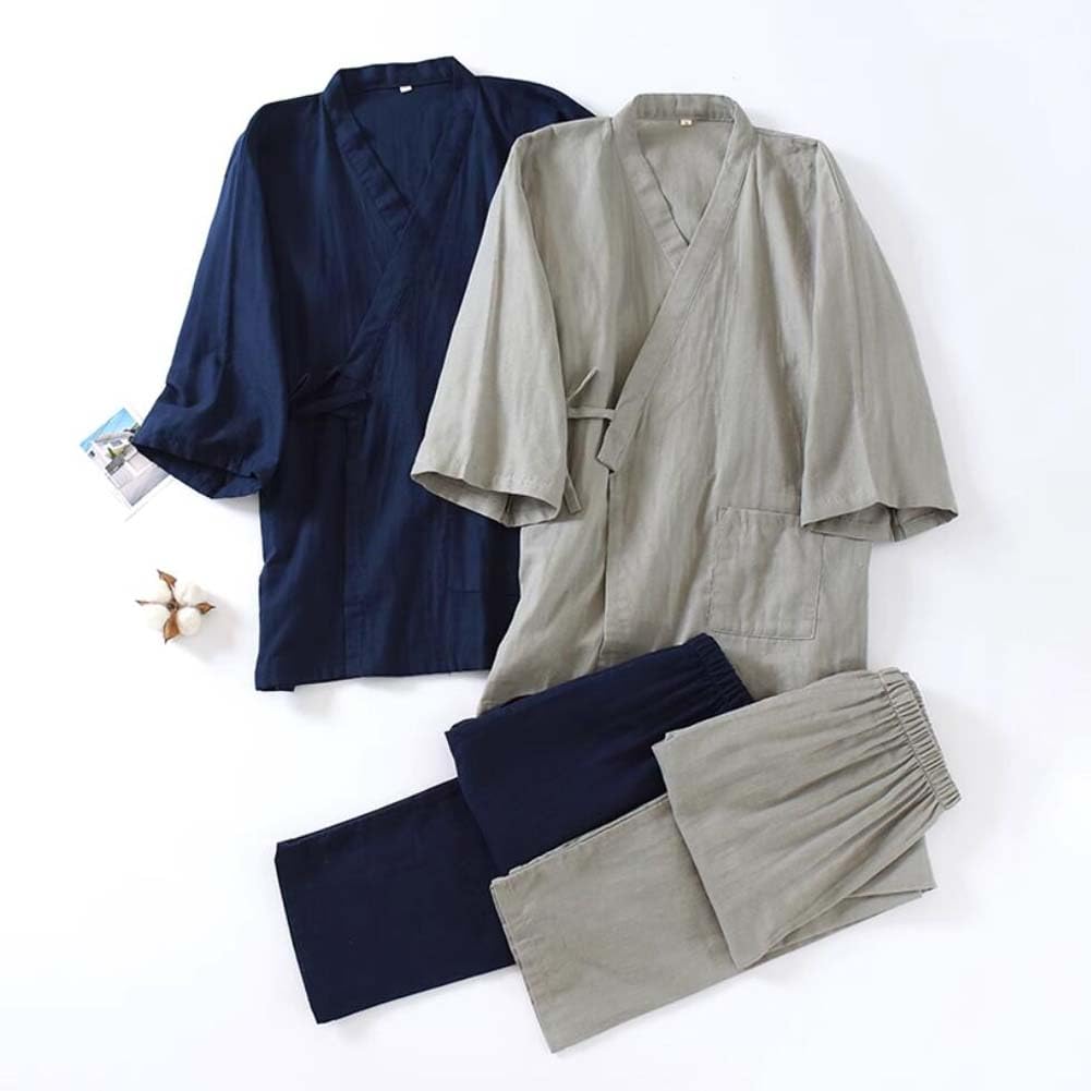 Fendawn Strive Albornoz clásico japonés para hombre, de algodón, pijama, kimono, ropa casual, color azul marino