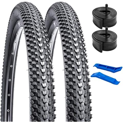 YUNSCM 2-PCS 26" Bike Tires 26x1.95/50-559 and 26" Heavy Duty Bike Tubes Schrader Valve Compatible with Mountain/Off Road Bike 26x1.90 26 x 1.95 26x2.0 Bicycle Tires and Tubes (Y-1087) Cover