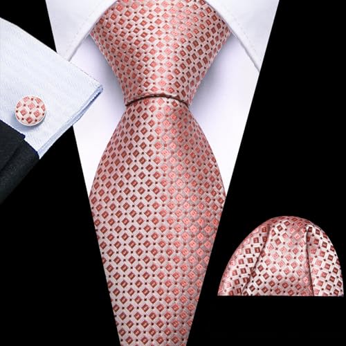 Image of YOHOWA Men Plaid /Striped Ties Set Silk Business Wedding Formal Fashion Necktie and Pocket Square Cufflinks Set