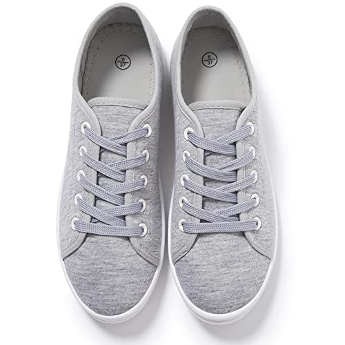 Image of Shupua Women's Casual Canvas Sneakers, White, Lace Up Flats