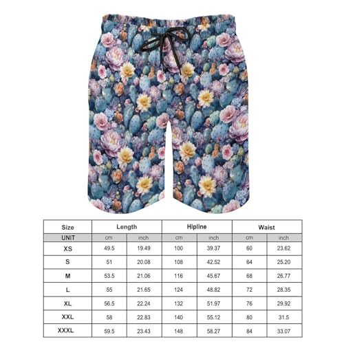 Hawaiian Shorts for Men - Comfy Cactus Flowers Print Mens Swim Trunks Bathing Suits with Mesh Lining2