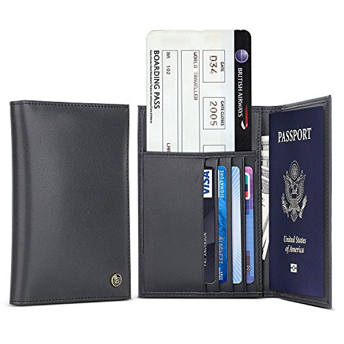 Genuine Leather Passport Holder - B BELK RFID Blocking Travel Wallet Cover Case For Men & Women,Protect Your Passport,Airline Ticket, Credit Cards,Cash