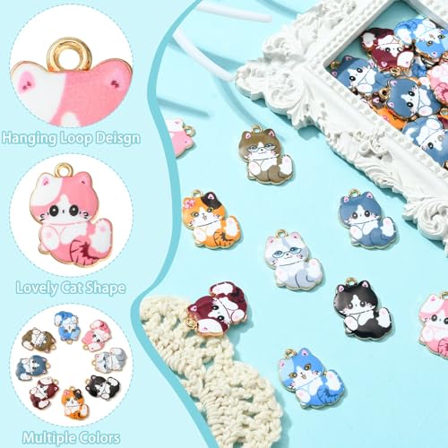 Stiesy 40Pcs 8 Styles Enamel Cat Charms Printed Pet Kitten Pendant Charm Cute Animal Dangle Charms for DIY Bracelet Crafts Jewellery Making - Image 3