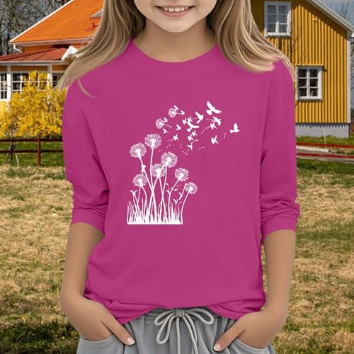 Girls 3/4 Sleeve Tops Crew Neck Summer Tops Patterned Shirts Soft Three Quarter Sleeve Blouses Kids4