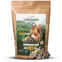 Natuverra Eichhörnchen Futter 1 kg | artgerecht & ausgewogenes Ganzjahres-Futter | Nussmischung mit Nüsse für Eichhörnchen & Streifenhörnchen | ideal fürs Futterhaus und Futterstation | mit Haselnüsse