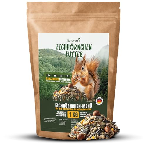 Natuverra Eichhörnchen Futter 1 kg | artgerecht & ausgewogenes Ganzjahres-Futter | Nussmischung mit Nüsse für Eichhörnchen & Streifenhörnchen | ideal fürs Futterhaus und Futterstation | mit Haselnüsse