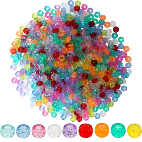 God-woowgo 6 * 9mm Pony Beads Glitter 860PCS Neon Kandi Beads