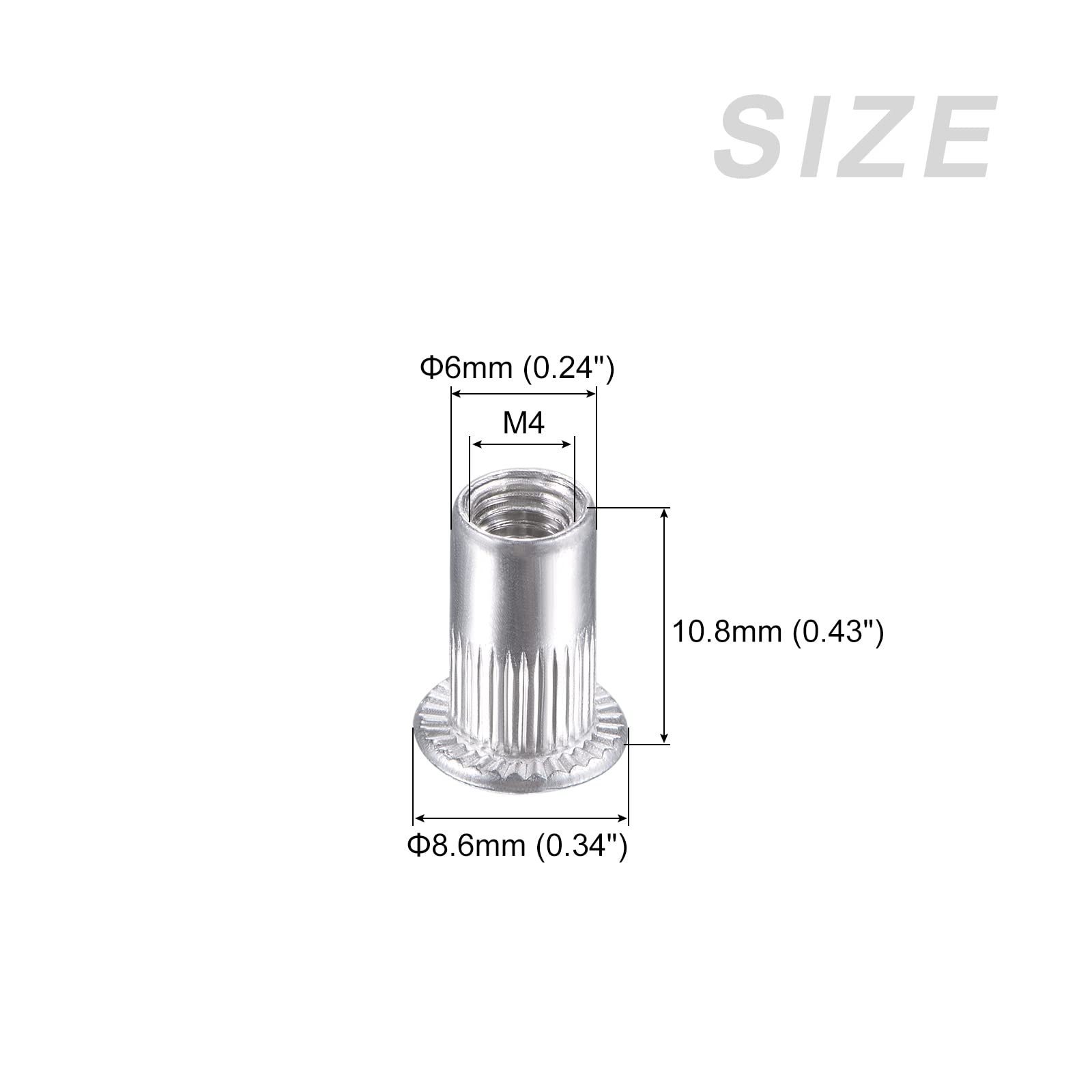METALLIXITY Rivetto Dadi (M4) 100pz, Alluminio Lega Zigrinata Corpo Filettato Inserti Dado - per Mobili Meccanici Fissaggi, Argento Tono