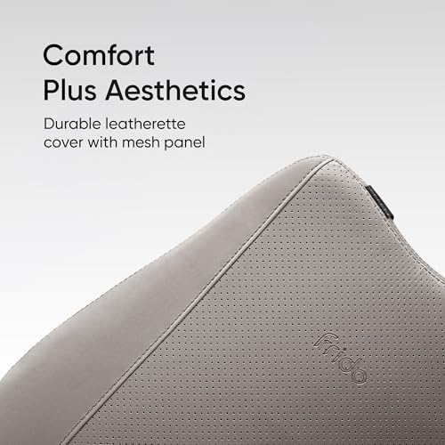 Image of Frido Premium Car Back Rest Cushion with Lumbar Support Pillow for Driving, Hi-Per Memory Foam Back Support and Luxe Leatherette Cover, Relieves Back Pain and Improves Posture for Long Drives | Ivory