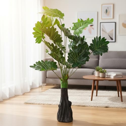 Image of TIED RIBBONS Artificial Tropical Philodendron Plant for Home Decor | 3ft Lush Green Faux Indoor Plant with Large Leaves | Decorative Floor Standing Tree for Living Room, Office & Balcony Decoration