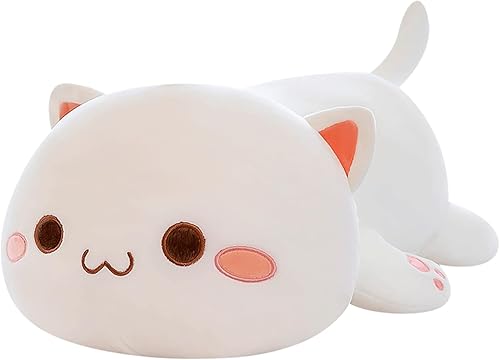 YUFU Animales de peluche de gato, almohada de felpa suave de gato Kawaii, juguete de peluche para niños y niñas, decoración de habitación (ojos