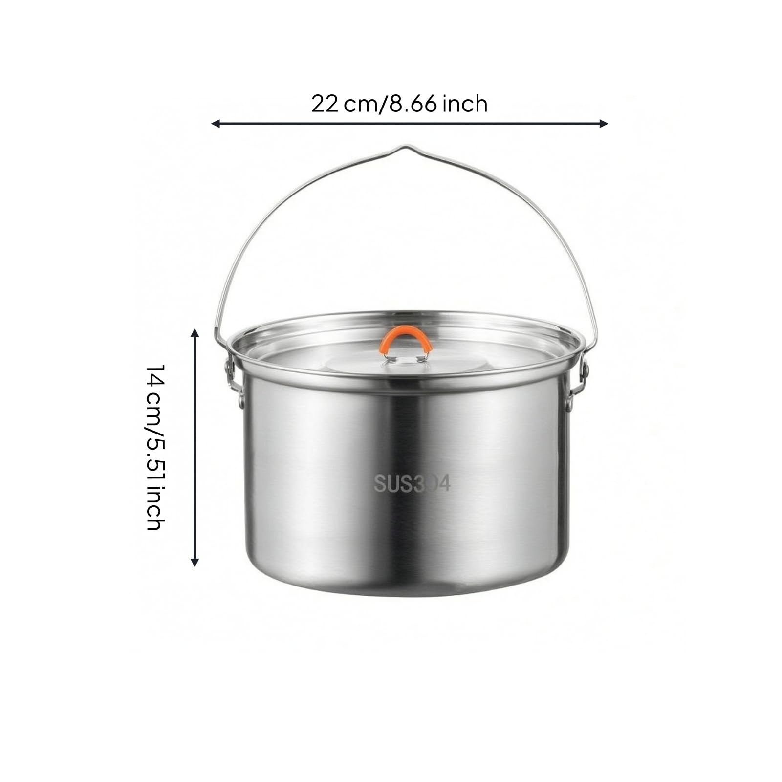 Olla Acero Inoxidable con Tapa | Portátil, Olla con Bolsa Almacenamiento, Compacta, Vajilla, para Senrismo, Campistas, 4L, Maceta Colgante